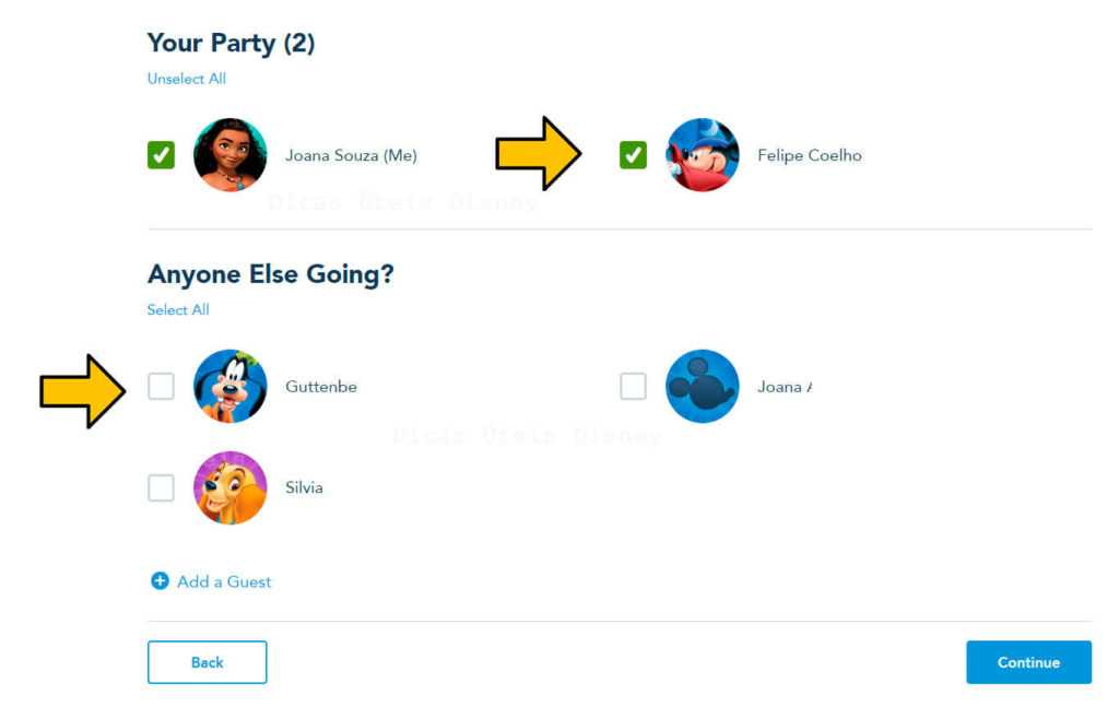 sistema de reserva para vistar os parques Disney escolha o grupo